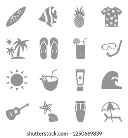 Tropical Icons. Gray Flat Design. Vector Illustration. 