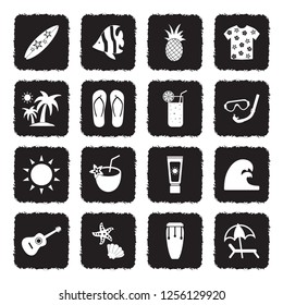 Tropical Icons. Grunge Black Flat Design. Vector Illustration. 