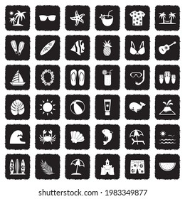 Tropical Icons. Grunge Black Flat Design. Vector Illustration.