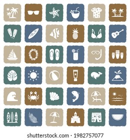 Tropical Icons. Grunge Color Flat Design. Vector Illustration.