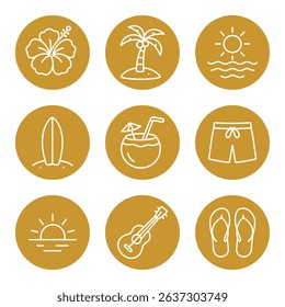 Tropical icons on golden circles icon illustration element