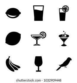 Tropical icons. set of 9 editable filled tropical icons such as parrot, cocktail, lemon, cocktail, drink