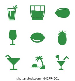 Tropical icons set. set of 9 tropical filled icons such as cocktail, lemon, lemon, cocktail, drink, pineapple