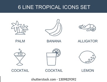 tropical icons. Trendy 6 tropical icons. Contain icons such as palm, banana, alligator, cocktail, Lemon. tropical icon for web and mobile.