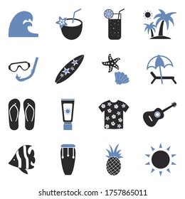 Tropical Icons. Two Tone Flat Design. Vector Illustration.