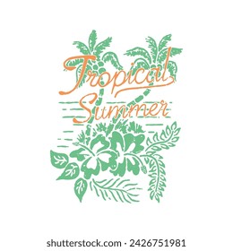 tropical illustration beach graphic flower design palm badge summer vintage