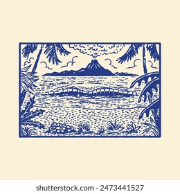 tropical illustration hidden graphic paradise design beach vintage waves badge summer
