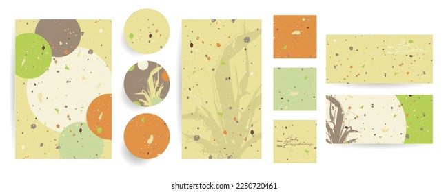 Tropical illustration leaves Painting art pastel muted pale calm tones card templates set. Collection set of romantic invitations