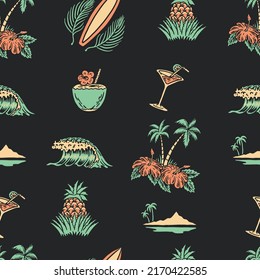 ilustración tropical diseño de patrón de playa ininterrumpido vintage