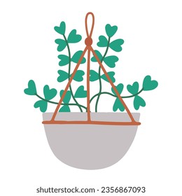 Tropical indoor plant in a pot. Scandinavian cozy home decor. Flat vector cartoon illustration on white background.