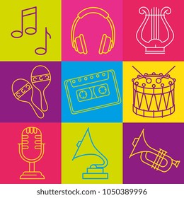 tropical instruments set icons
