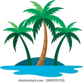 Tropical island, 3d vector of two plams on piece of land on blue modern backdrop