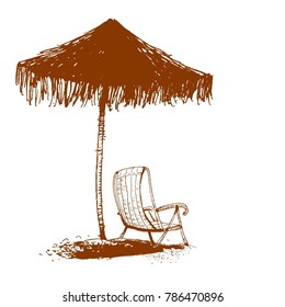 Tropical island, beach awning, illustration.