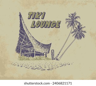 tropical island beach resort vector art, summer beach hut with palm trees, vintage beach resort artwork for t shirt, sticker, poster, graphic print, tiki lounge