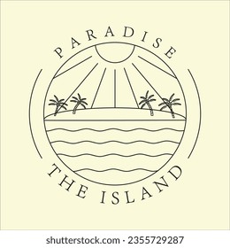 tropical island beach and beach scene logo line art graphic design icon template simple vector illustration