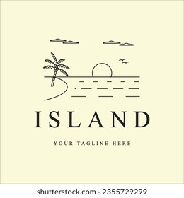 isla tropical playa y zona de playa logotipo línea de arte diseño gráfico plantilla de icono simple ilustración vectorial