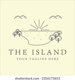 tropical island beach and beach scene logo line art graphic design icon template simple vector illustration