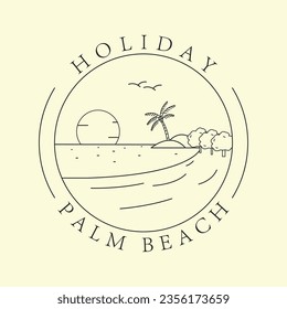 tropical island beach and beach scene logo line art graphic design icon template simple vector illustration