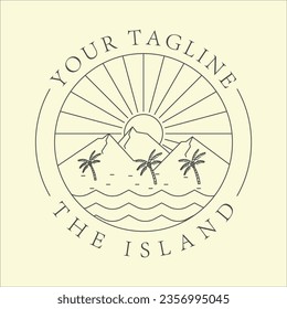 tropical island beach and beach scene logo line art graphic design icon template simple vector illustration