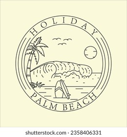 tropical island beach and beach scene logo line art graphic design icon template simple vector illustration