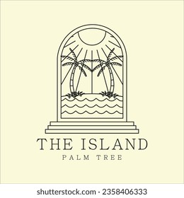 tropical island beach and beach scene logo line art graphic design icon template simple vector illustration