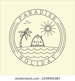 tropical island beach and beach scene logo line art graphic design icon template simple vector illustration