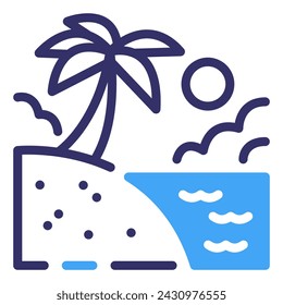 Tropical Island Beach Simple Line Icon Logo Symbol