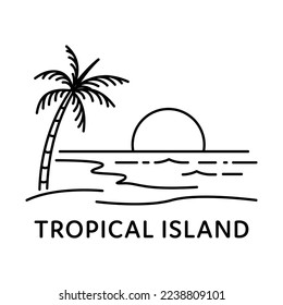 diseño de líneas de ilustraciones de vectores simples de islas tropicales y playa
