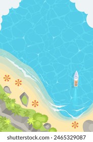 Tropical island beach top view cartoon vector illustration