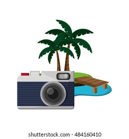 tropical island and camera  icon