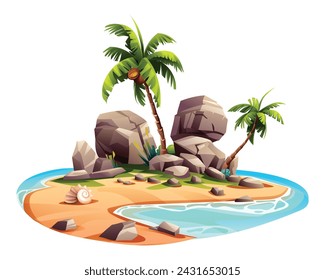 Tropical island cartoon vector illustration isolated on white background