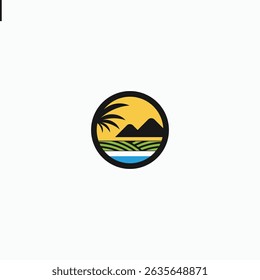 Tropical island circle logo vibrant scene