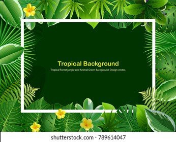 Tropical island circlet of beautiful plants flowers and exotic parrots frame. vector illustration.