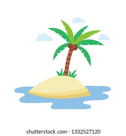 Tropical island with coconut palm tree. white background. vector illustration