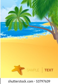 Tropical island with coconut palm trees. Vector.