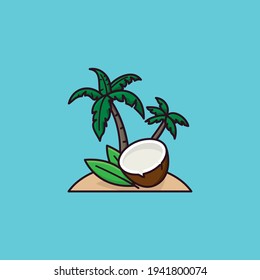 Tropical island with coconuts and palm trees vector illustration for World Coconut Day on September 2nd