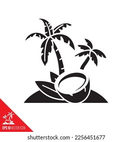 Tropical island with coconuts and palm trees vector icon.