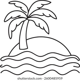 Tropical Island Coloring Page – Palm Tree, Ocean Waves, and Beach Scene – Bold Outline, Fun and Easy Printable for Kids and Adults – Digital Download
