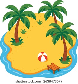 Tropical island colourful icon. Top view beach nature background. Vector summer vibes illustration