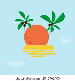 Tropical island. A deserted island with a coconut tree. Island icon flat design. Vector illustration flat style design