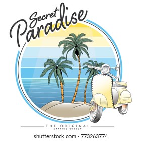 tropical island and flamingo vector illustration graphic for t shirt print