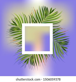 Tropical island. Flower and palm wallpaper. Vector jungle illustration. Green tropical island banner.