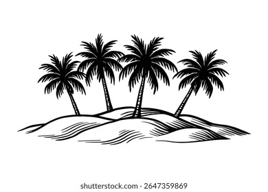 Tropical Island Getaway with Palm Trees and Sandy Beach Vector Illustration