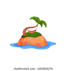 Tropical island and hammock on palm trees vector Illustration on a white background