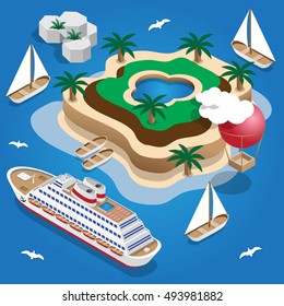 Tropical island. Isometric. Vector illustration.