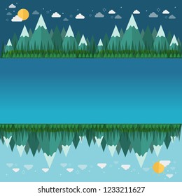 Tropical Island. landscape and mountain at night and day in the flat style.