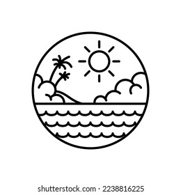 tropical island logo design line art style