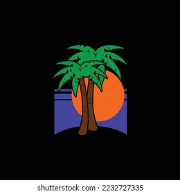 tropical island logo template vector