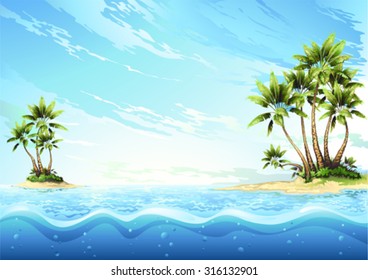 tropical island in ocean , palm on island