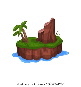 Tropical island in the ocean with palm tree and mountain vector Illustration on a white background